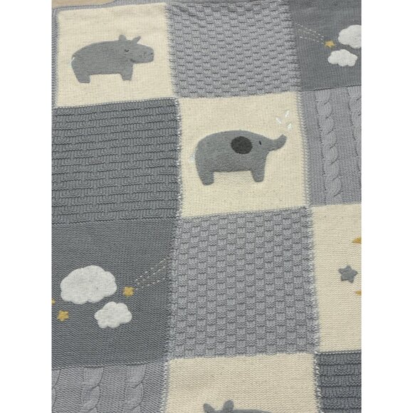 Pottery Barn Heirloom animal hippo elephant Patchwork Baby Blanket Sherpa Back - Picture 5 of 8